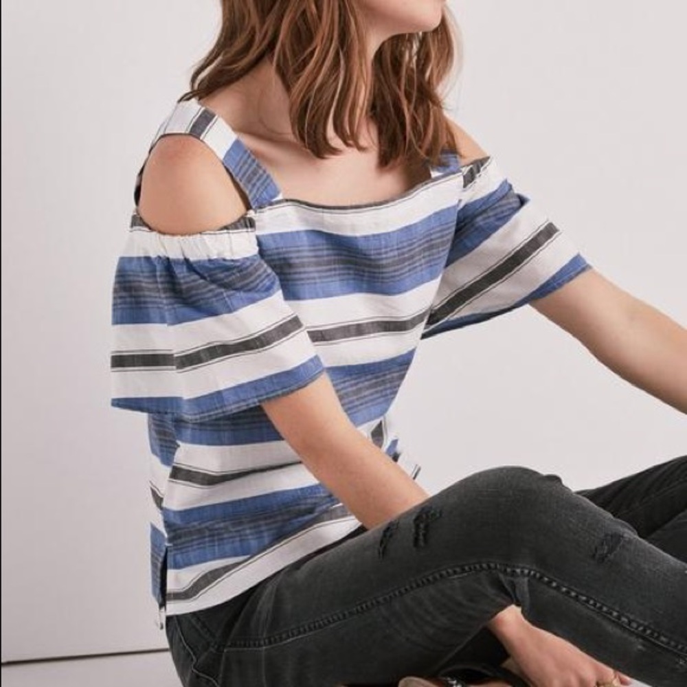NEW Lucky Brand Off the shoulder Stripe Blouse Small